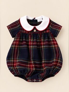 NWT Edgehill Collection Baby Boy Plaid Tartan Christmas Bubble Romper 9M